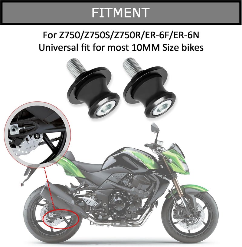 psler 10MM بكرات ذراع التأرجح - M10 X1.25 منزلقات ذراع التأرجح للدراجات النارية CNC ل EX250 EX300 EX500 EX650 ER-6F ER-6N ZX-6R ZX-10R Z1000 Z750 Z750S Z750R، أسود - Image 2